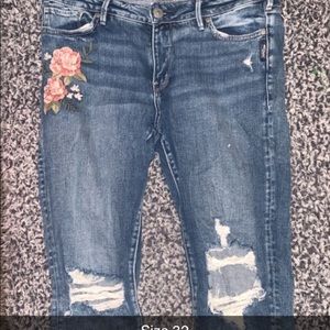 Silver Cropped Distressed Jeans